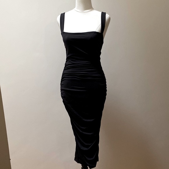 Dresses & Skirts - Kookai fitted x black midi dress - shirred sides